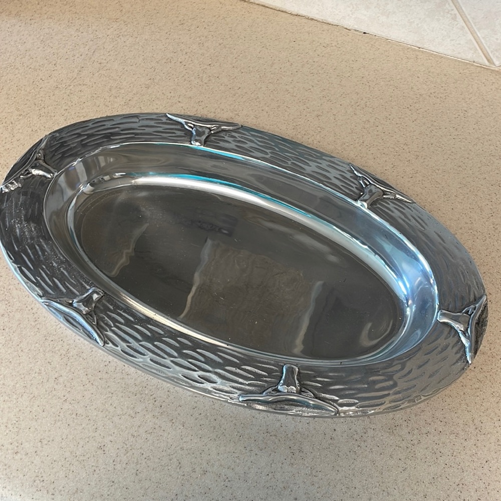 Pewter longhorn oval dish